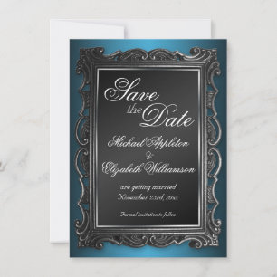 Gothic Frame Blue Save the Date Announcements