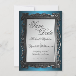Gothic Frame Grey Blue Save the Date Announcements
