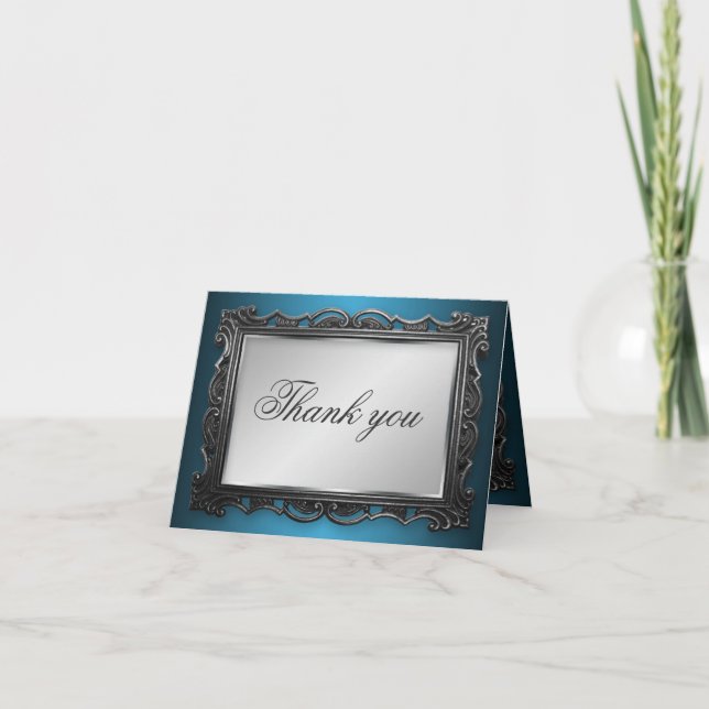 Gothic Frame Grey Blue Thank You Cards (Front)