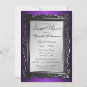Gothic Frame Grey Purple Bridal Shower Invitations