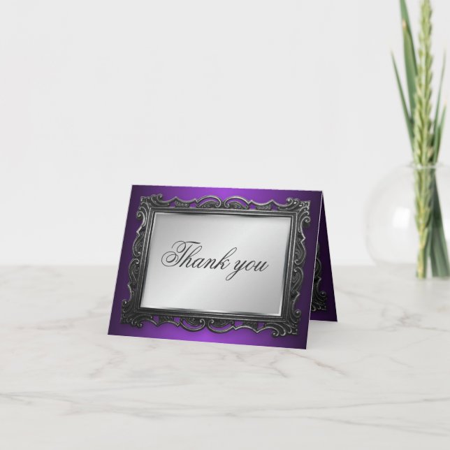 Gothic Frame Grey Purple Thank You Cards (Front)