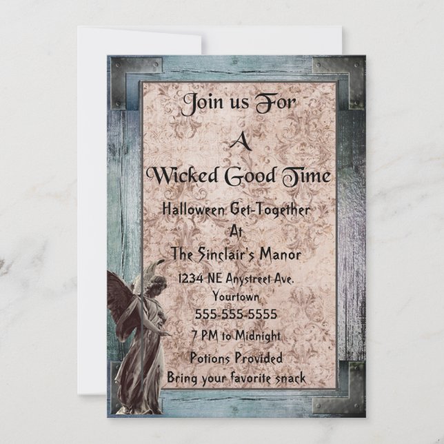 Gothic Frame Grunge Damask Angel Halloween Party Invitation (Front)