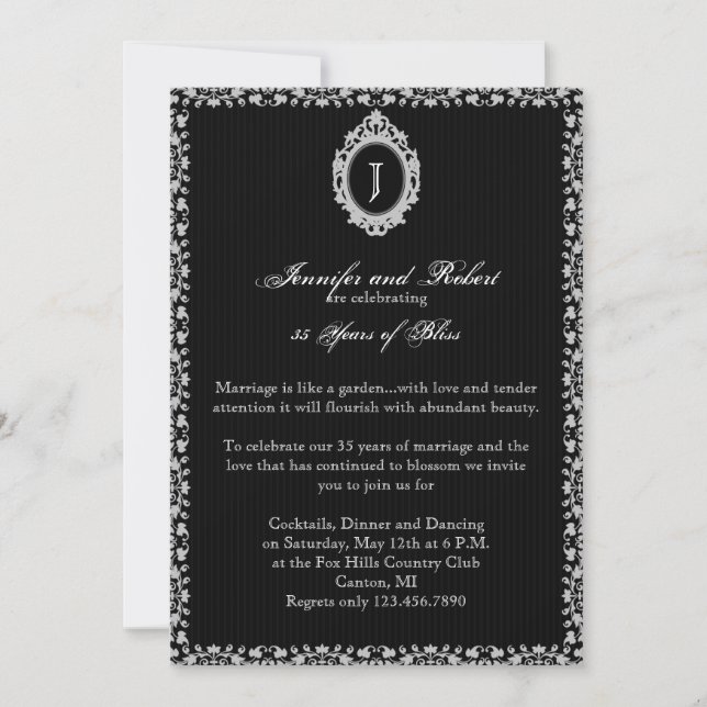 Gothic Frame Monogram Wedding Anniversary Invitation (Front)