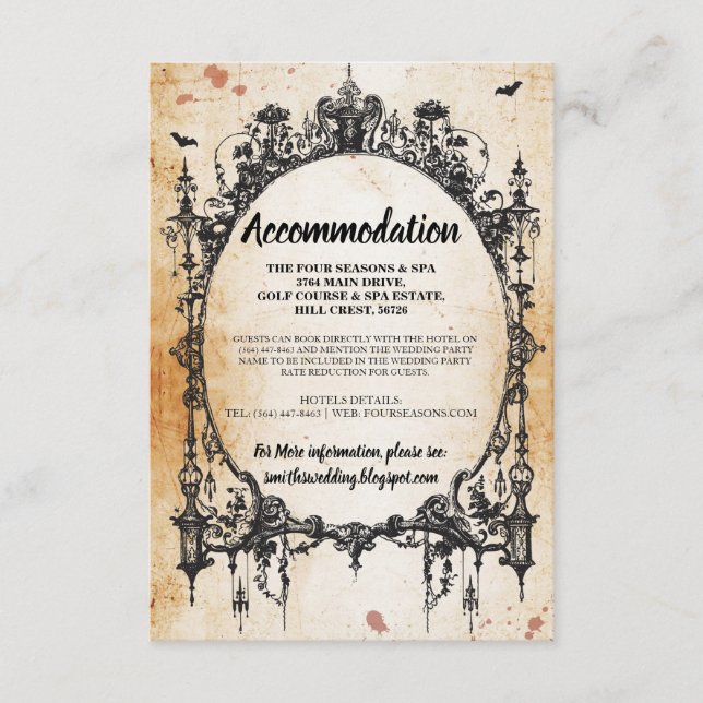 Gothic Frame Rustic Accommodation Wedding Cards (Front)