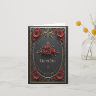 Gothic Frame with Red Flowers Thank You Card