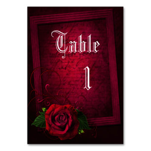 Gothic Framed Letter & Red Rose Table Number