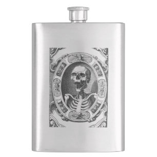 Gothic Framed Skeleton Line Drawing Hip Flask