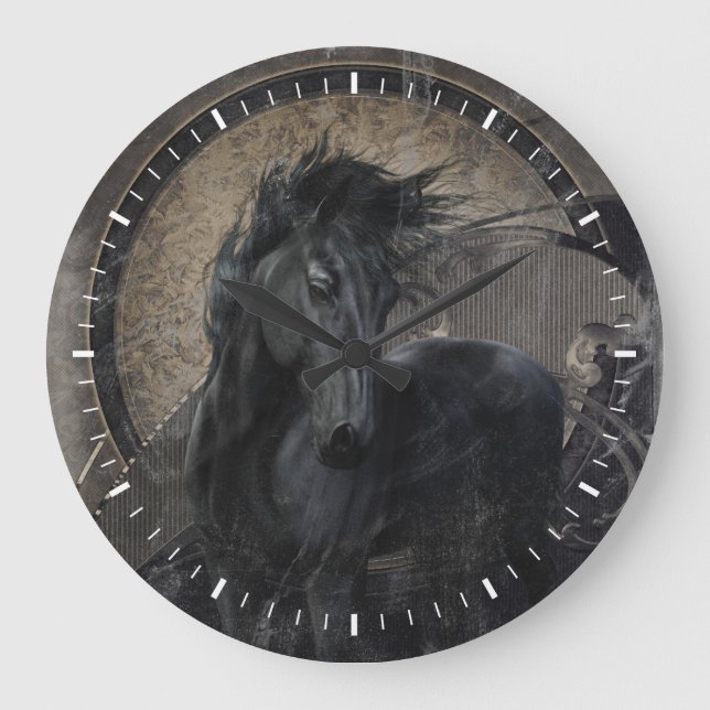Gothic Friesian Horse Large Clock (Front)