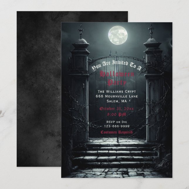 Gothic Full Moon Halloween Invitation (Front/Back)