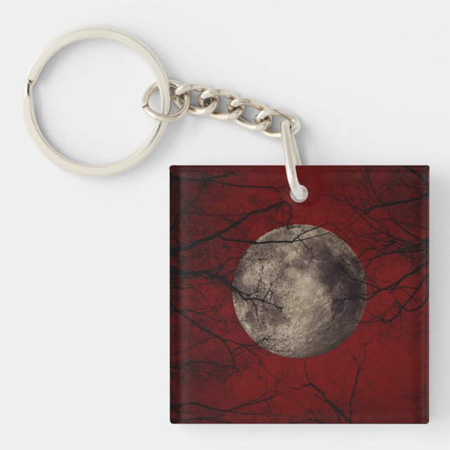 Gothic Full Moon with Haunting Trees Key Ring (Front)