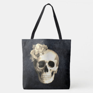 Gothic Galm Floral Skull Tote Bag