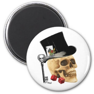 Gothic gambler skull tattoo design magnet