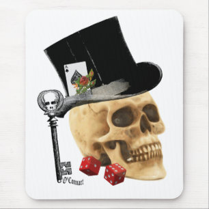 Gothic gambler skull tattoo design mouse mat