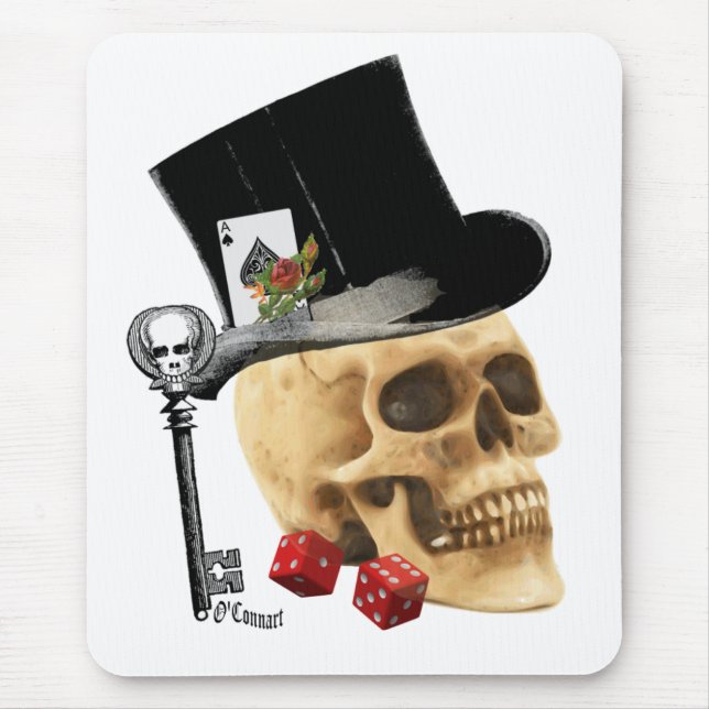 Gothic gambler skull tattoo design mouse mat (Front)
