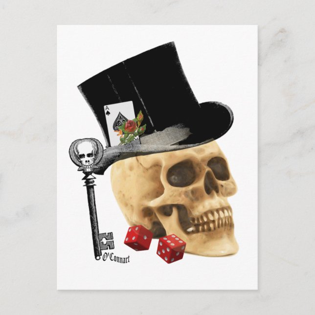 Gothic gambler skull tattoo design postcard (Front)