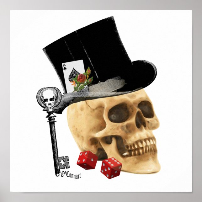 Gothic gambler skull tattoo design poster (Front)