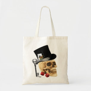Gothic gambler skull tattoo design tote bag
