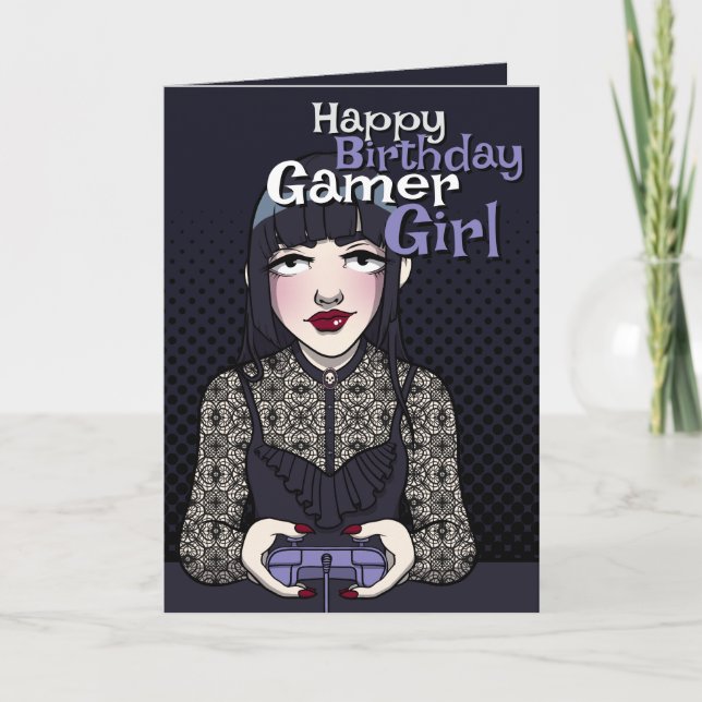 Gothic Gamer Teen Girl Dark Blue Birthday Card (Front)
