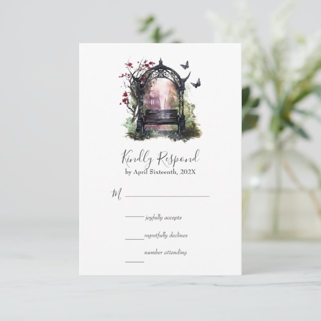 Gothic Garden Bench Handfasting RSVP Card (Standing Front)