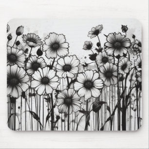 Gothic Garden Rhapsody Black Ink Floral Explosion Mouse Mat