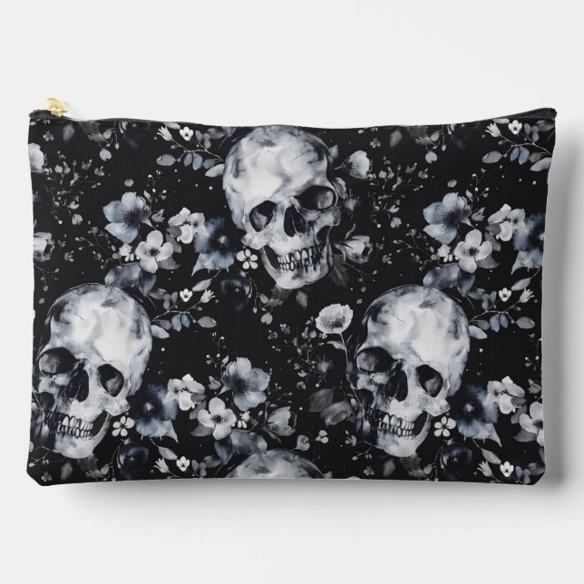 Gothic Garden Skulls and Floral Goth Summer  Accessory Pouch (Front)