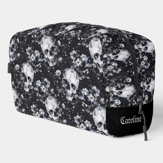 Gothic Garden Skulls and Floral Goth Summer Dopp Kit (Right Corner)