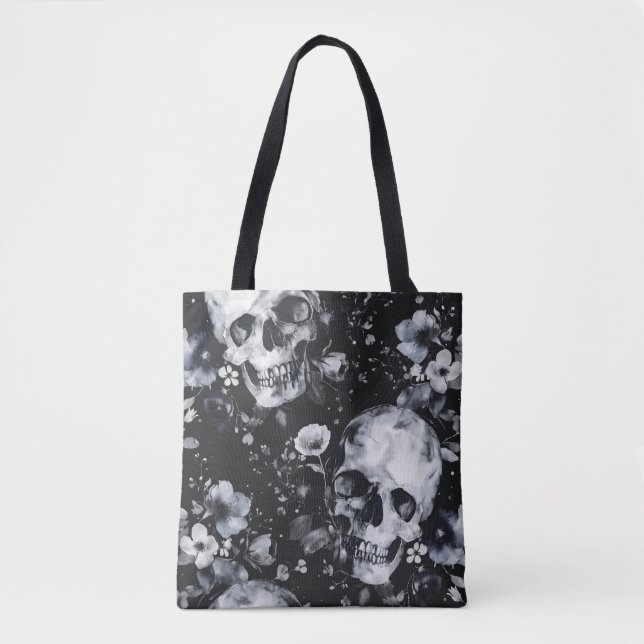  Gothic Garden Skulls and Floral Goth Summer Tote Bag (Front)
