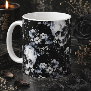 Gothic Garden Skulls & Black Floral Coffee Mug