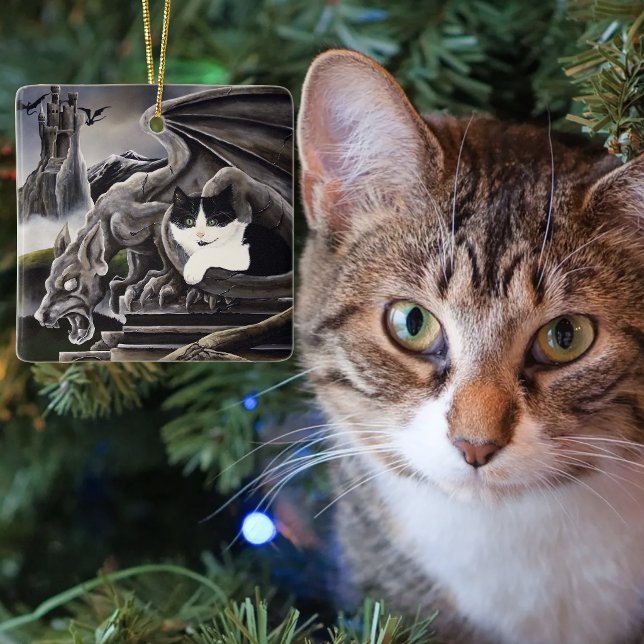 Gothic Gargoyle Cat Dark Fantasy Castle Ceramic Ornament (Creator Uploaded)