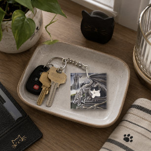 Gothic Gargoyle Cat Dark Fantasy Castle Key Ring