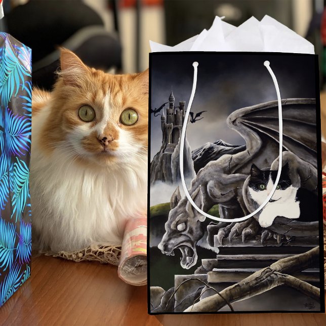 Gothic Gargoyle Cat Dark Fantasy Castle Medium Gift Bag (Creator Uploaded)