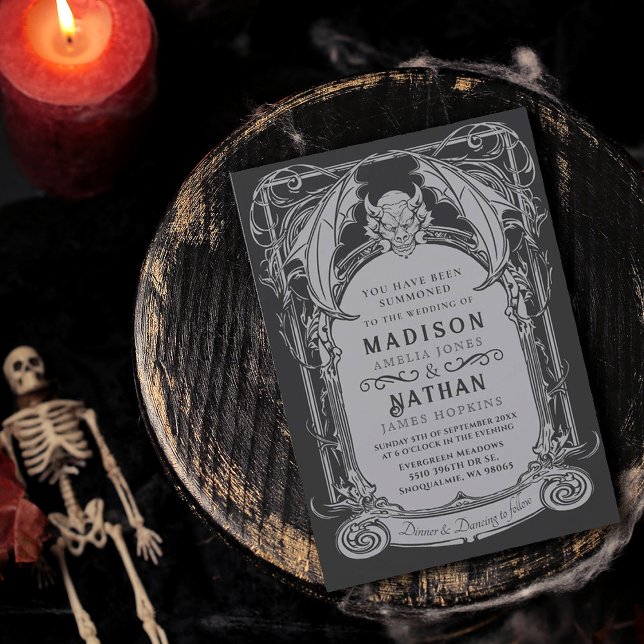 Gothic Gargoyle Halloween Wedding Invitation (Creator Uploaded)