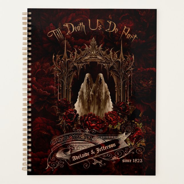 Gothic Ghost Dark Red Peonies Wedding Planner (Front)