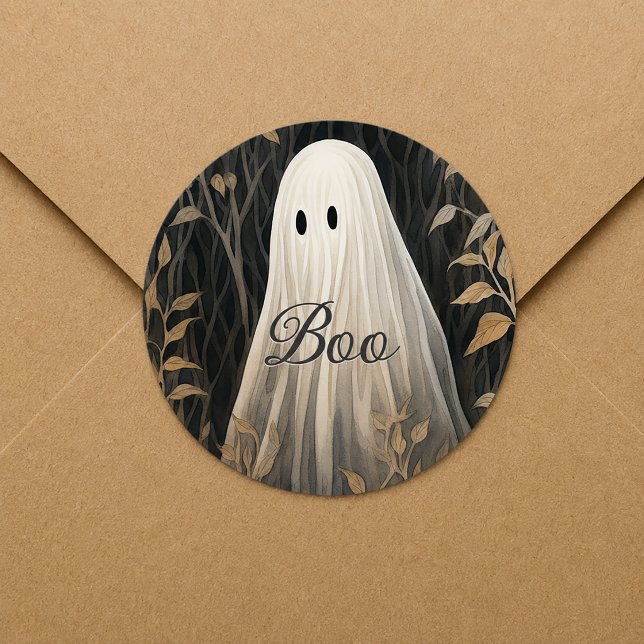 Gothic Ghost Halloween Classic Round Sticker (Boo Gothic Halloween Sticker
)