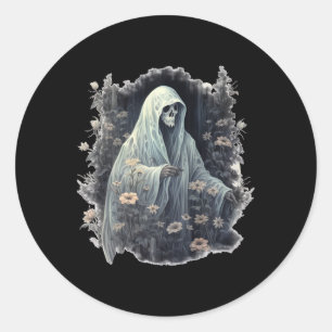 Gothic Ghost In The Forest Vintage Floral Ghost Ha Classic Round Sticker
