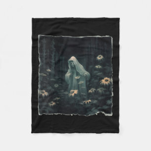 Gothic Ghost In The Forest Vintage Floral Ghost Ha Fleece Blanket