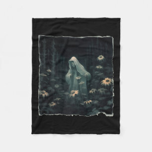 Gothic Ghost In The Forest Vintage Floral Ghost Ha Fleece Blanket