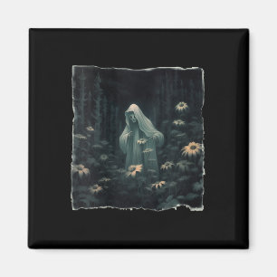 Gothic Ghost In The Forest Vintage Floral Ghost Ha Magnet