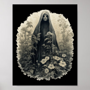 Gothic Ghost In The Forest Vintage Floral Ghost Ha Poster