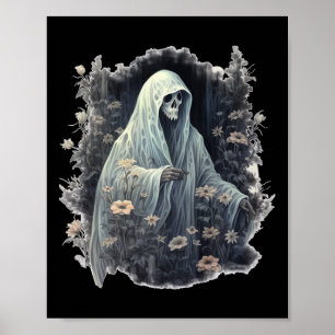 Gothic Ghost In The Forest Vintage Floral Ghost Ha Poster