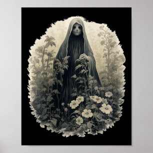 Gothic Ghost In The Forest Vintage Floral Ghost Ha Poster