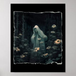 Gothic Ghost In The Forest Vintage Floral Ghost Ha Poster