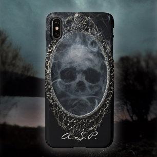 Gothic Ghost Skull Ornate Frame Black Silver Goth iPhone 15 Plus Case