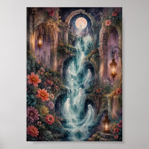 Gothic Ghost Waterfall Fine Art Whimsical Moonlit Poster