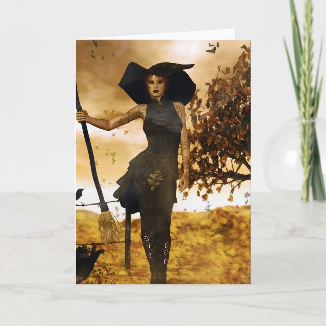 Gothic Girl Autumn Witch Card (Front)
