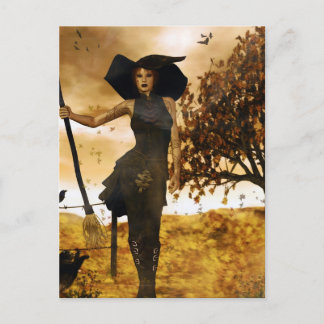 Gothic Girl Autumn Witch Postcard