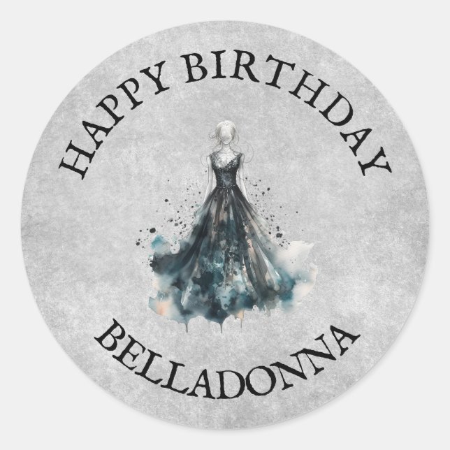 Gothic Girl Birthday Classic Round Sticker (Front)