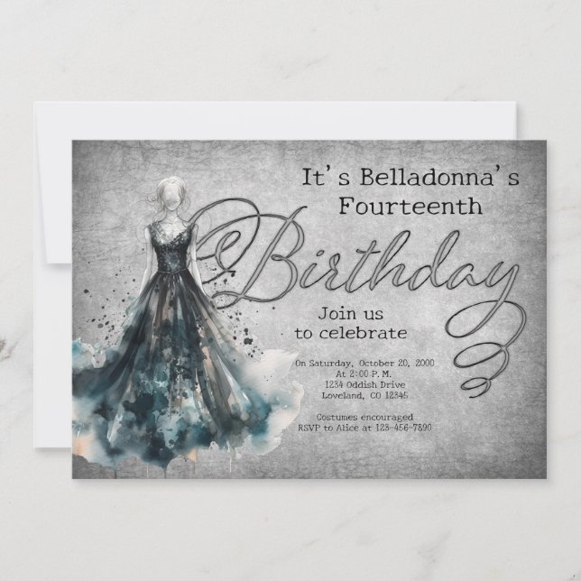 Gothic Girl Birthday Invitation (Front)