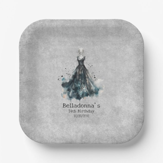 Gothic Girl Birthday Paper Plate (Front)