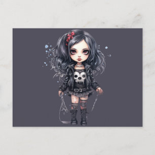 Gothic Girl Black and Grey Halloween Holiday Postcard